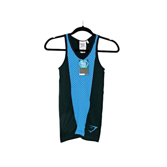 Gymshark Womens Blue Black Hex Design Bodycon Cerise Tank Top Size Small - Picture 1 of 10
